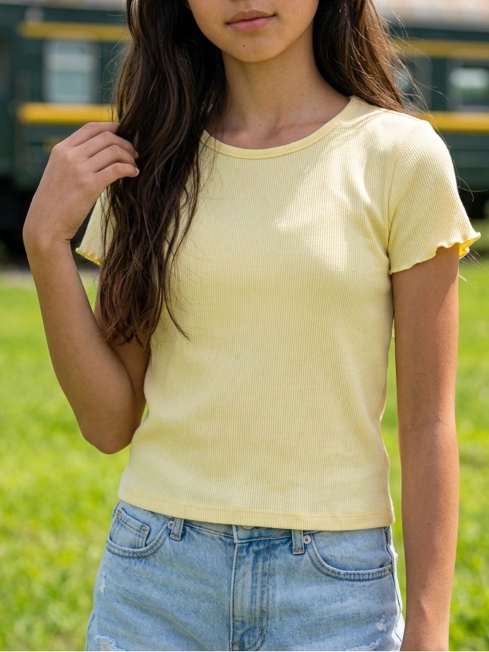 Yellow Ribbed Short Sleeve Tee